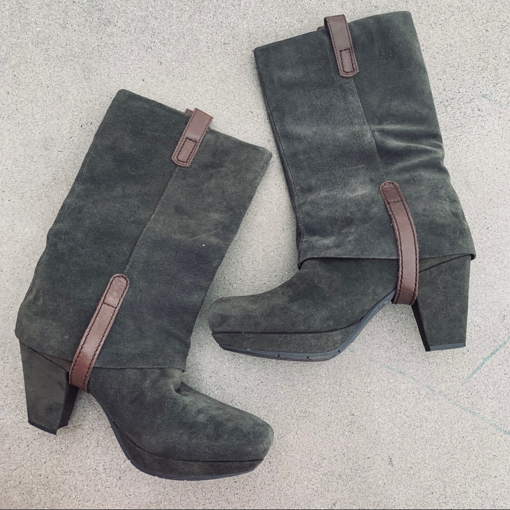 Earthies Lintz gray suede leather stacked heel boot women’s 9.5 - Picture 1 of 7
